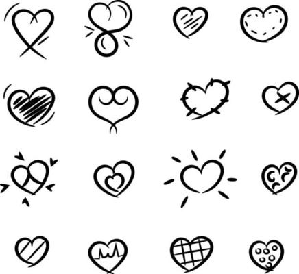 set of cute cartoon hand drawn hearts comic doodle  isolated