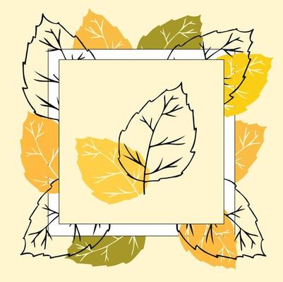 Square template with birch leaves. For autumn design, announcements, greeting cards, posters, advertisement.