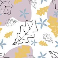 Seamless pattern with autumn oak leaves on white background for wallpapers, textiles, papers, fabrics, web pages. Leaf ornament, vintage style. vector