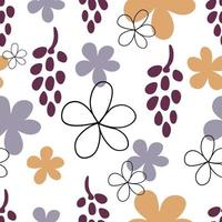 flores abstractas y patrones sin fisuras de uvas. fondo para papeles pintados, textiles, papeles, telas, páginas web. ornamento floral, estilo vintage. vector