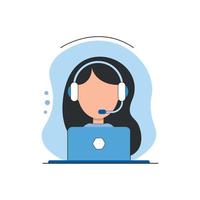 Call center operator. Female. Hotline support service 24h. Call center online assistant in headphones. Vector illustration.