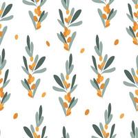 Sea buckthorn branches with berries seamless pattern. Background for wallpapers, textiles, papers, fabrics, web pages. vector