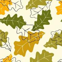 Seamless pattern with autumn oak leaves on yellow background for wallpapers, textiles, papers, fabrics, web pages. Leaf ornament, vintage style. vector