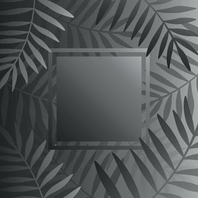 Modern tropical leaves abstract frame on black gradient background.