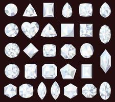 White gemstones. Big set of bright crystals. Diamonds vector