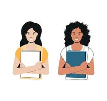 Two girls with books. Cute vector illustration. Cartoon style