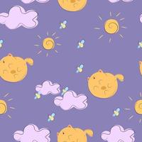 Joyful cat in sky pattern vector