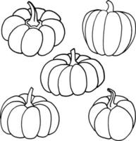 Outline doodle pumpkins set of five vector vegetables isolated