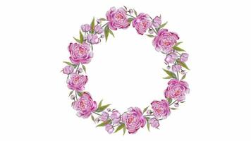 Hand drawn watercolor flower wreath with animated glowing sparks. video