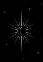 Eclipse. Sacred geometry on black background. Abstract vector illustration with sun and moon