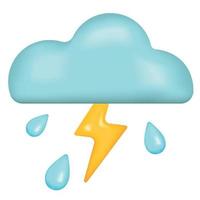 nube con icono emoji de relámpagos y lluvia. truenos símbolo del tiempo del día nublado. Ilustración de vector de perno intermitente