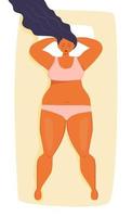 Sleeping woman concept vector. Fat,oversize girl is relaxing on the bed. Comfortable bedtime illustration. vector