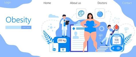 Obesity concept vector for web, homepage. Obsessive woman is standing