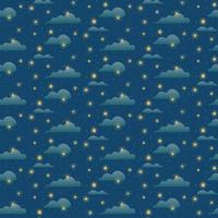 Shiny stars with clouds seamless pattern. Magic starry sky. Outer space. Vector illustration