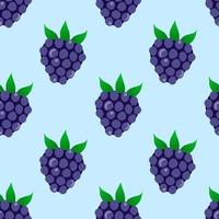 Blackberry seamless pattern on the blue background. Summer graphic endless ornament. vector