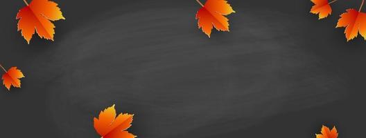 Back to school - blackboard with autumn leaves. Template for your text. Vector illustration.