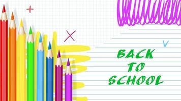 Back to school - notebook with colored pencils and scribbles. Template for your design. Vector illustration