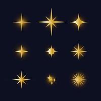 conjunto de estrellas vectoriales originales brillan icono. fuegos artificiales brillantes, centelleo de decoración, destello brillante. colección de estrellas y ráfagas de efectos de luz brillante vector