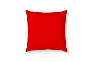 Canvas pillow mockup. Red blank cushion isolated background. Top view photo