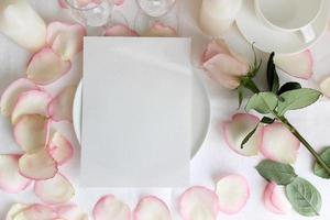 Wedding menu mockup with Rose and petals photo