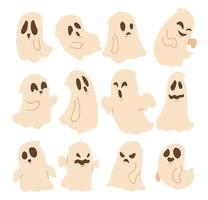 Hand drawn set of Halloween Cute Scary Spooky Ghost Objects Character Elements,  Vector illustration collections bundle set with Aesthetic Character