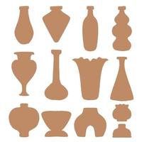 Vintage Set of Brown summer boho pot plant icons element collections. Collection of abstract shape elements ancient antique vase or jar for art print poster, banner, background or flyer. vector
