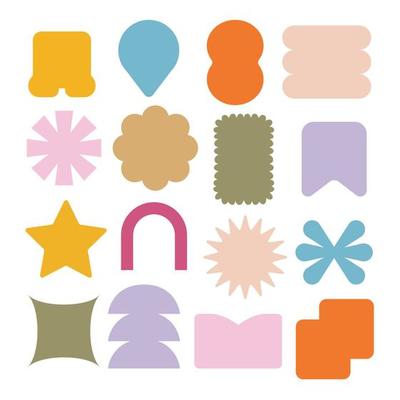 Line Art chunky Hippie Retro hippie Abstract shape stickers, psychedelic groovy set bundle elements. Cute vintage icons Sticker Label in 70s, 80s, 90s style. Flat illustration, design templates.