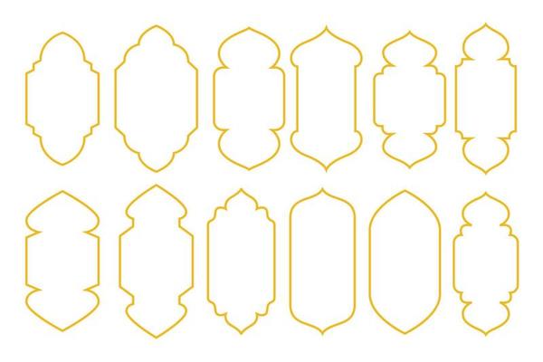 Vintage Set of gold Islamic Frame icons element collections. Border of Mosque, suitable for banner, flyer or poster Ramadan, hajj or adha