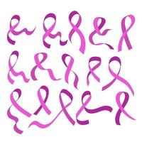 Set of cute Pink ribbon icons element collections, Collection of breast cancer elements for strong woman, suitable for print, sticker and label vector