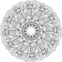 Zen coloring page in the form of symmetrical mandala with stripes and hearts for Valentine's day, anti-stress drawing with curls and tangles vector