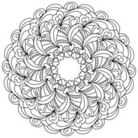 Outline zen mandala of patterns and hearts, Valentine's Day coloring page in the shape of a round anti stress frame vector