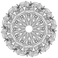 Contour mandala with twelve rays, zen patterns and curls, fantasy doodle snowflake antistress coloring page vector