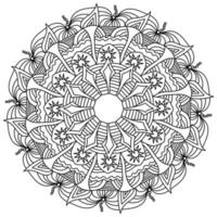 mandala de contorno con doce rayos, patrones zen y rizos, fantasía doodle copo de nieve página para colorear antiestrés vector