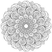 Curls and hearts in contour mandala, anti stress coloring page with zen patterns vector