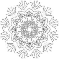 Ornate mandala snowflake with wavy lines and round motifs, abstract zen antistress coloring page round shape vector