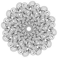 mandala antiestrés simétrica con remolinos y corazones, página para colorear zen ornamentada vector