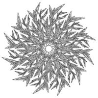 Outline zen mandala snowflake with sharp corners and thorns, frosty patterned winter antistress coloring page, vector