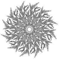 Outline zen mandala snowflake with sharp corners and thorns, frosty patterned winter antistress coloring page, vector