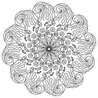 Antistress mandala with drink and sweet pastries, contour coloring page with zen waves and patterns vector