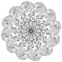 Antistress mandala with drink and sweet pastries, contour coloring page with zen waves and patterns vector