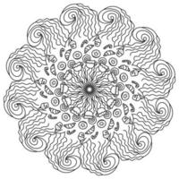 mandala antiestrés con bebida y pasteles dulces, página de coloreado de contorno con ondas zen y patrones vector