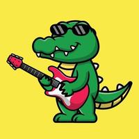 Cute Crocodile Playing Electric Guitar Cartoon Vector Icon Illustration. Animal Music Flat Cartoon Concept