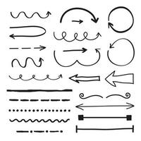 conjunto de marcadores, flechas y divisores dibujados a mano aislados en fondo blanco. vector
