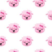 Seamless pattern with doodle pink sheep faces. vector