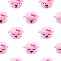 Seamless pattern with doodle pink sheep faces. vector