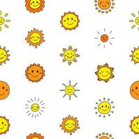 Seamless pattern with doodle colored happy sun icons. vector