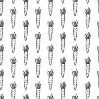 Black and white seamless pattern with doodle outline carrots. vector