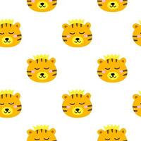 Seamless pattern with doodle colorful tiger faces. vector