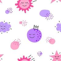 Cute seamless pattern with doodle clouds, moon and sun in Scandinavian style. Perfect for kids design. vector