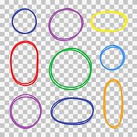 Set of hand drawn colorful sketched round frames isolated on transparent background. vector